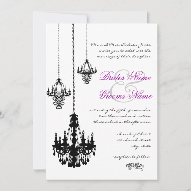 3 Convites para Casamento de Chandeliers Negros (Frente)