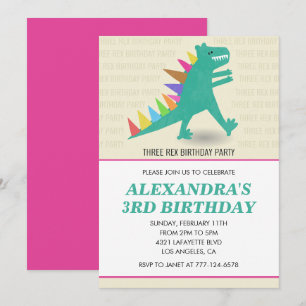 3 convites rex menina 3 anos terceiro dino