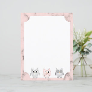 3 Corujas, Design, cor-de-rosa, Papel de carta bor