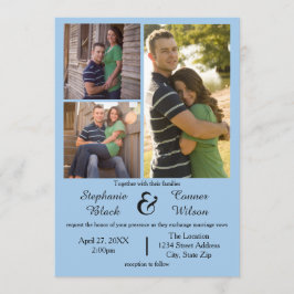 3 Fotos Azul - Convite para Casamento