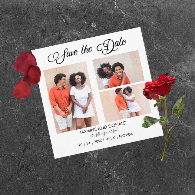 3 Fotos De Casamento Simples Guardar O Cartão Data (Criador carregado)