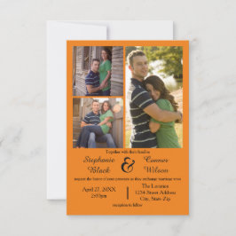 3 Fotos Laranja - Convite para Casamento 3x5