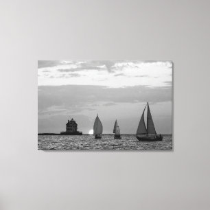 3 navios na Impressão de Canvas de preto e branco