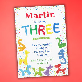 3.o aniversário do convite para balões de animais