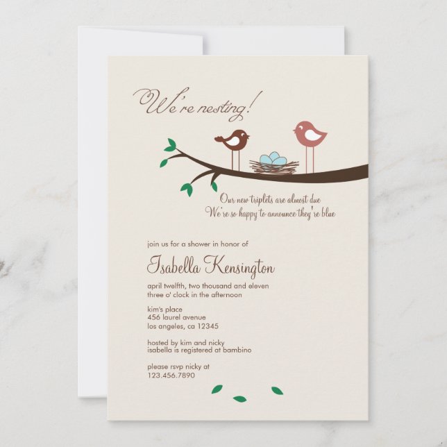 3 Ovos Azuis Triplets Boys Convite Para Chá de fra (Frente)