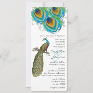 3 Penas de Pavão Convite de Casamento Art Déco