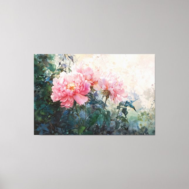 *~* 3 Peony TV2 Art Pink Stretch Canvas Print (Frente)