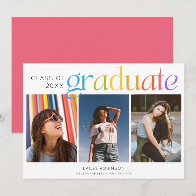 3 Photo Personalized Senior Graduation Announcemen (Frente/Verso)