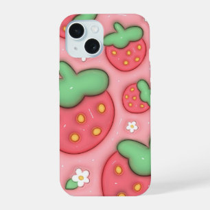 3D Capa de telefone estética de morango rosa-rosa