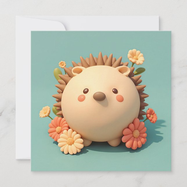 3D Clay Porcupine in Orange Floral Garden Postcard (Frente)
