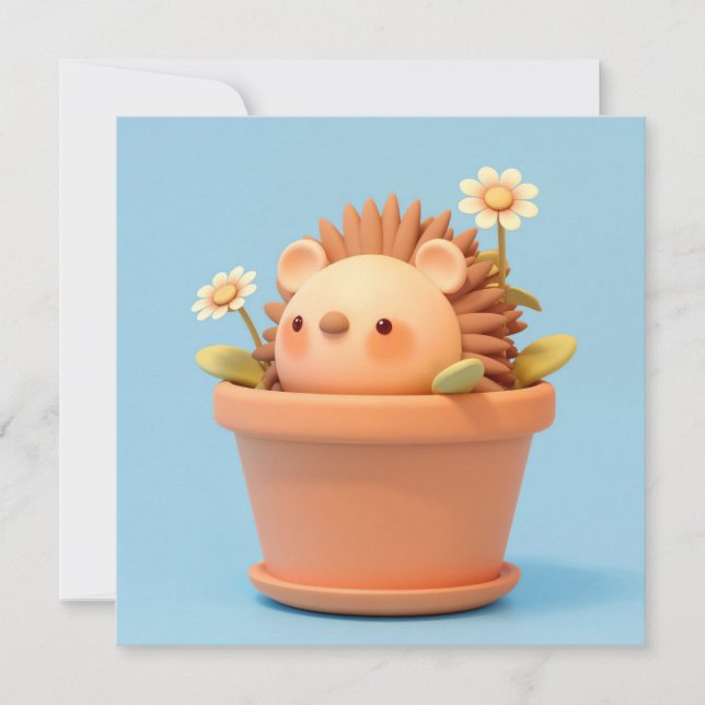 3D Clay Porcupine in Orange Flower Pot Postcard (Frente)