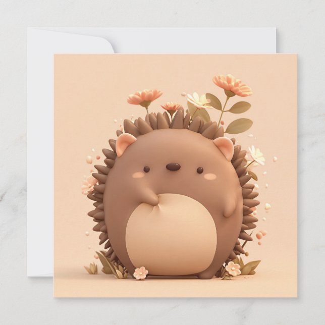 3D Clay Porcupine in Pink Floral Meadow Postcard (Frente)