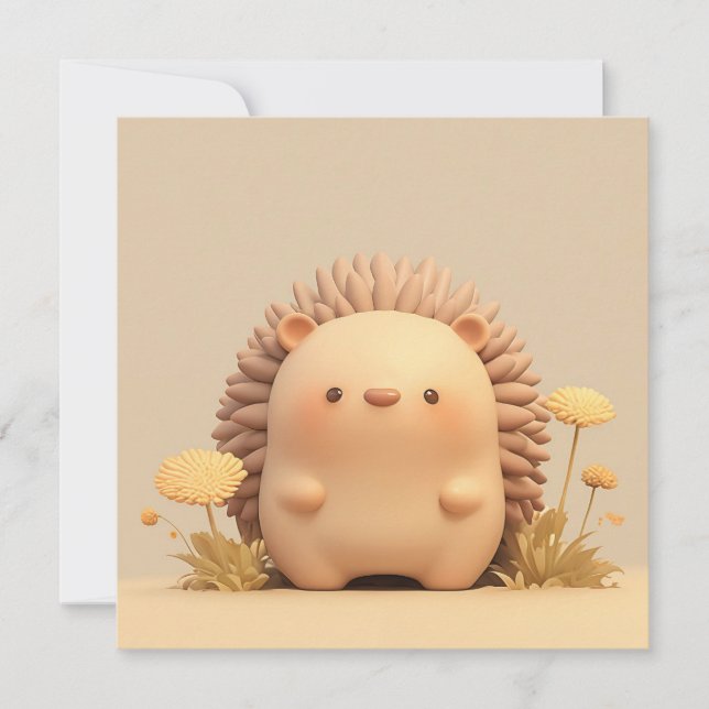3D Clay Porcupine in Yellow Floral Field Postcard (Frente)