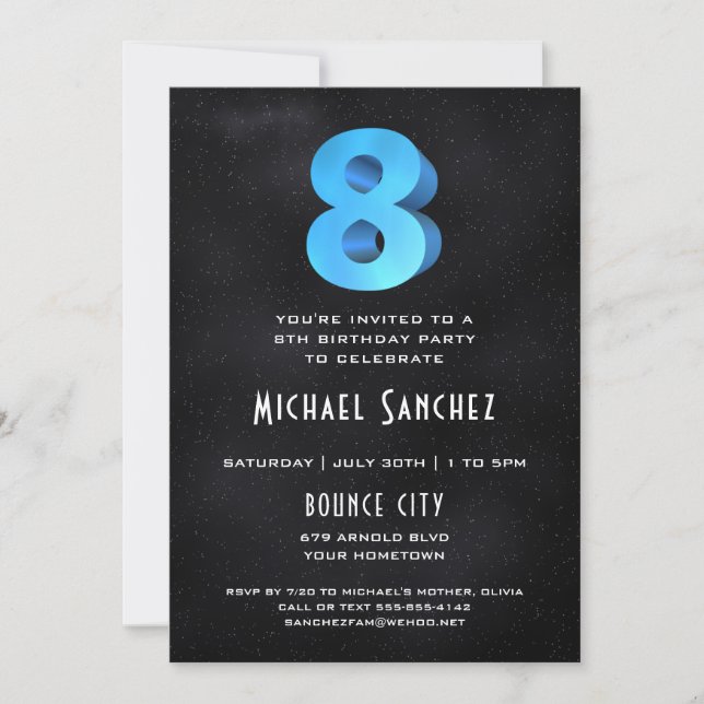 3D legal no Convite de aniversário preto 8° (Frente)
