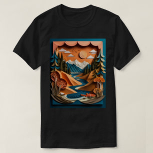 3D Papel Arte Montanha Paisagem Design T-shirt