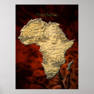3D Poster de arte frontal vermelha MAPA AFRICANA (