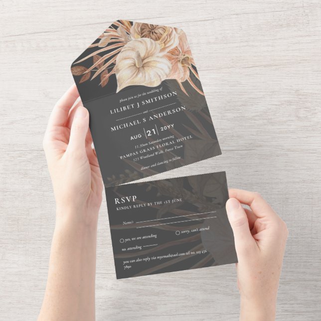 3in1 BOHO Pampas Grass Terracotta Weding RSVP (Aba destacável)