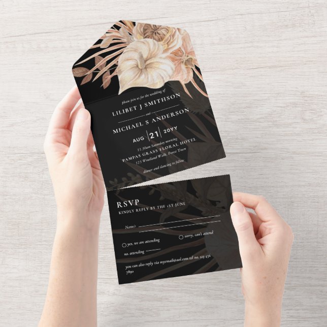 3in1 BOHO Pampas Grass Terracotta Weding RSVP (Aba destacável)