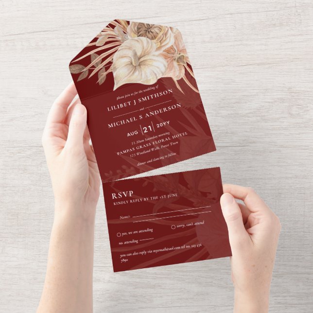 3in1 BOHO Pampas Grass Terracotta Weding RSVP (Aba destacável)