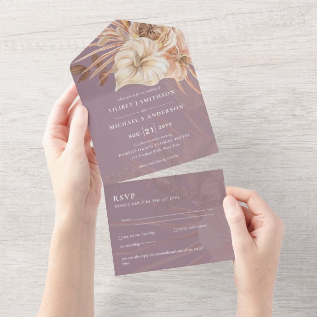 3in1 BOHO Pampas Grass Terracotta Weding RSVP (Aba destacável)