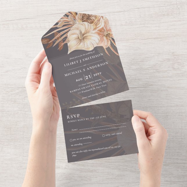 3in1 BOHO Pampas Grass Terracotta Weding RSVP (Aba destacável)
