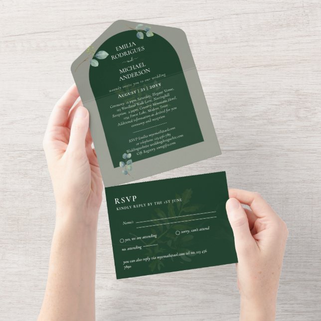 3in1 Greenery Eucalyptus Arch Wedding RSVP (Aba destacável)