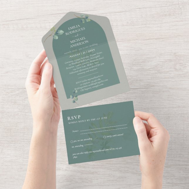 3in1 Greenery Eucalyptus Arch Wedding RSVP (Aba destacável)