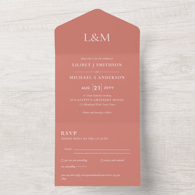 3in1 Tawny Terracotta Orange Text Convite de casam (Interno)