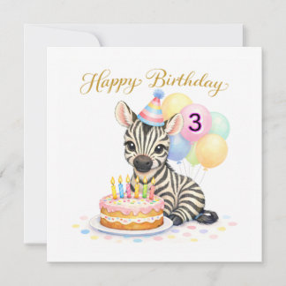 3rd Birthday For Girls - Cute Zebra Greeting Card