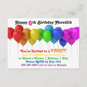 3x5 Balões Arco-Íris Convite de Aniversário