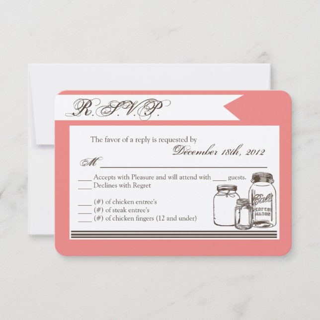3x5 R.S.V.P. Placa de Resposta Mason Jar Country R (Frente)