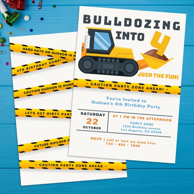 4º Convite de festas de Construção de Aniversário (4TH Birthday Party Invite)