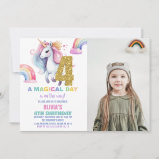 4º Convites de Aniversário do Rainbow Unicorn com
