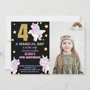 4º Convites de Aniversário do Rainbow Unicorn com 