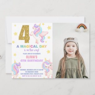 4º Convites de Aniversário do Rainbow Unicorn com 
