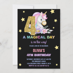 4º Convites de Aniversário do Unicórnio Floral