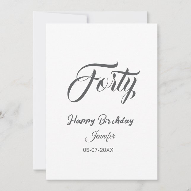 40º aniversário letra quarenta adicionar nome data (Frente)