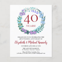 40º Aniversário Ruby Floral Wreath Convite