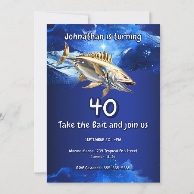 40º convite de pesca de robalo tema oceano homens (Frente)