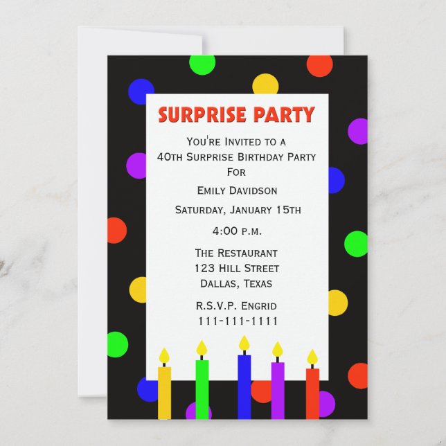 40º Pontos de Convite de aniversário surpresa (Frente)