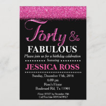 40 e brilho fabuloso do rosa dos convites do
