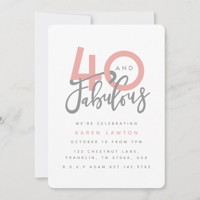 40 e convite de aniversário fabuloso (Frente)
