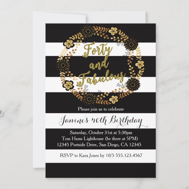 40 e Fabuloso aniversário de 40 anos Convite (Frente)
