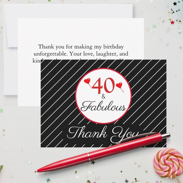 40 e fabuloso Cartões de agradecimentos preto de f (40 & Fabulous Birthday Photo Black Thank You Card)