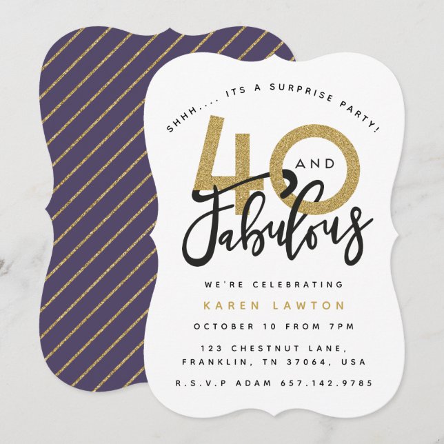 40 e fabuloso convite de aniversário surpresa (Frente/Verso)
