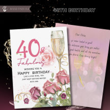 40 & Fabuloso Floral de Aniversário | Cartão de Ch