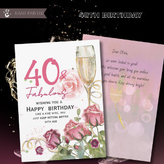 40 & Fabuloso Floral de Aniversário | Cartão de Ch