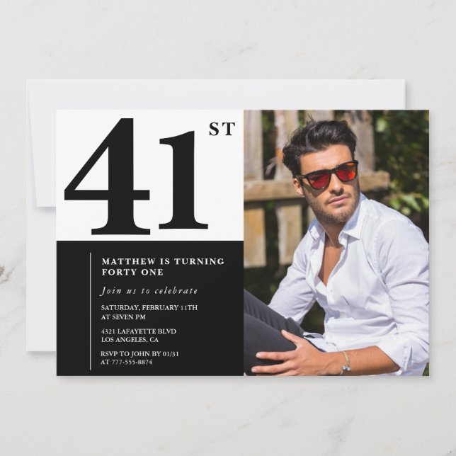 41ruas brancas e pretas Foto de convites de aniver (Frente)