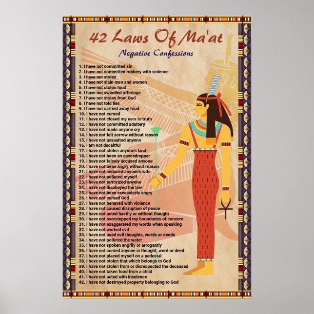 42 Leis do Mãe'at - Poster de Confissões Negativas (Frente)