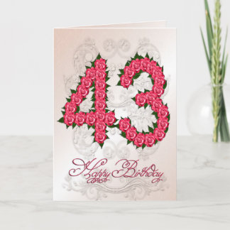 43rd cartão de aniversário com rosas e folhas